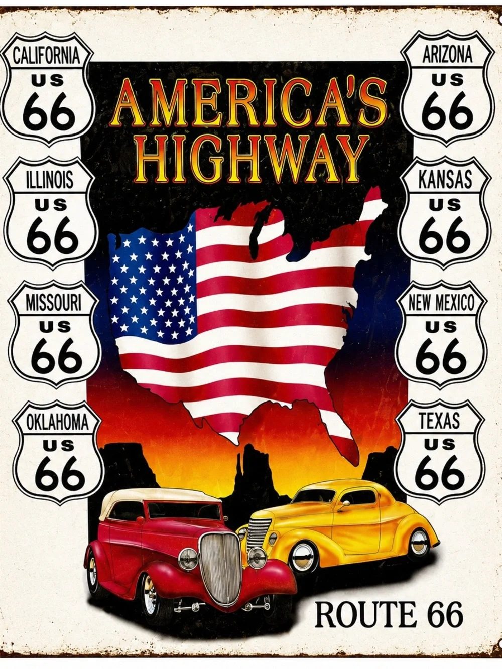 NEW America’s Highway Route 66 Metal Sign